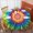 Yellow And Purple, variant on Red and Yellow Tie Dye Pattern Round Tablecloth 70"x70", Wrinkle Resistant Wipeable Table Cover for Kitchen Dining Room Picnic Patio and Party