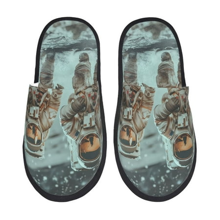 Balery Astronauts On Lunar Mission Slient Indoor Furry Fleece Comfort House Shoes Soft Non-Slip Home Shoes Cotton slippers House Slippers-- Medium