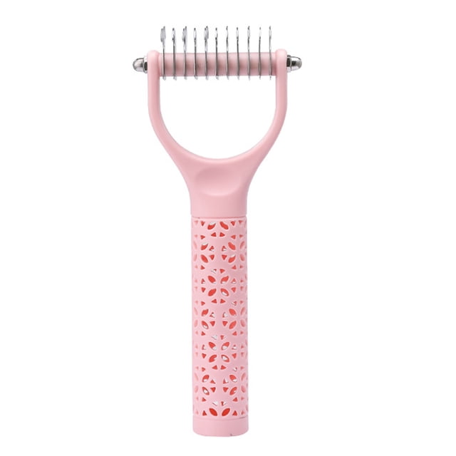 Cepillo de aseo para mascotas, rastrillo para el subpelo de perros y gatos, cepillo para quitar el pelo suelto y desenredar, elimina nudos eficazmente (rosa)