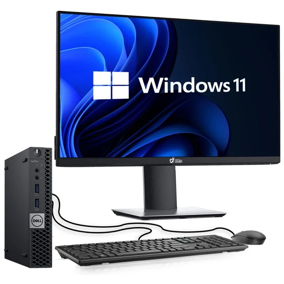 Restored Dell 3080 Tiny Desktop PC | i5-10th Gen Processor | 16GB DDR4 RAM | 256GB SSD | WIFI | Keyboard & Mouse |24" LED Monitor| Windows 11 Pro Computers Desktop (Refurbished)