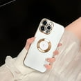 thumbnail image 2 of Compatible with iPhone 13 Pro Max Case for Women Girls, Luxury Gold Plating Frame Edge Round Hollow Back Case with Full Camera Len Soft TPU Cover Girly Slim Sleek Cute Case White, 2 of 9