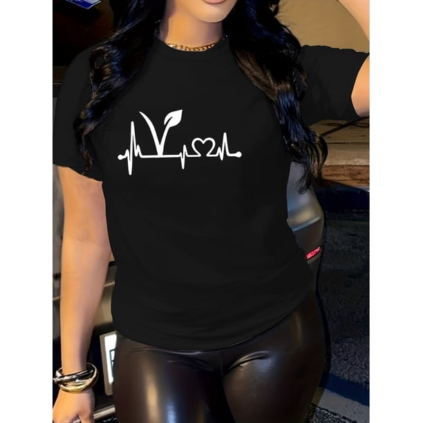 Graphic Print T-shirt, Short Sleeve Crew Neck Casual Top For Summer & Spring, Women's Clothing