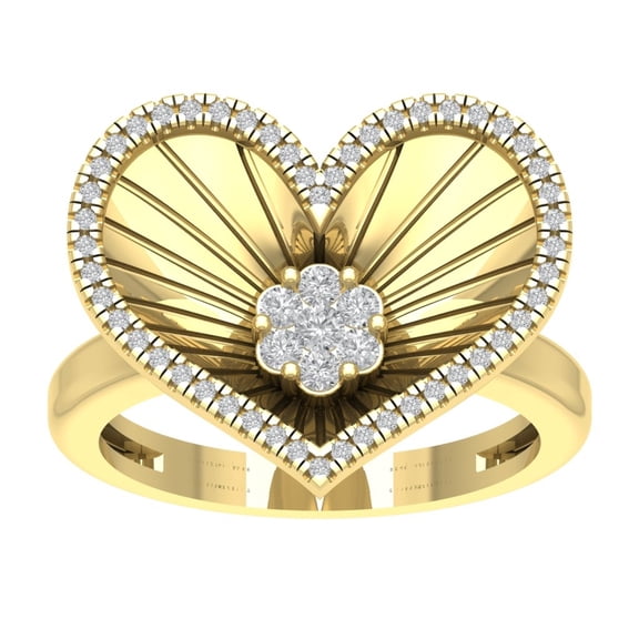ARAIYA FINE JEWELRY 10K Yellow Gold Lab Grown Diamond Flower Heart Ring (1/3 cttw, D-F Color, VS Clarity), Size 7
