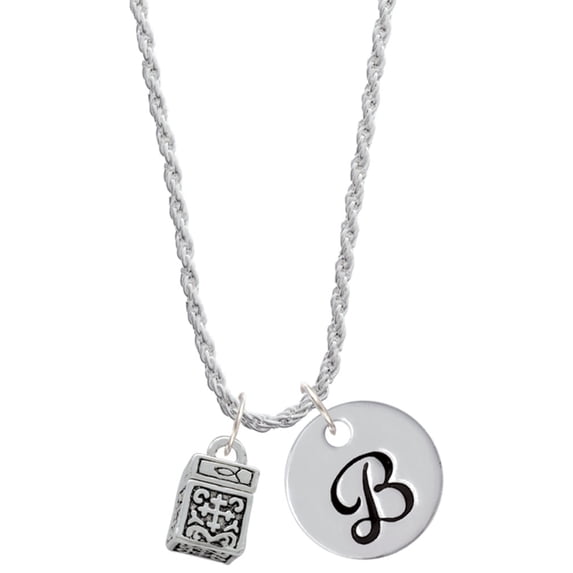 Delight Jewelry Silvertone Prayer Box Silvertone Script Initial Disc - B - Charm Necklace, 20"+3"
