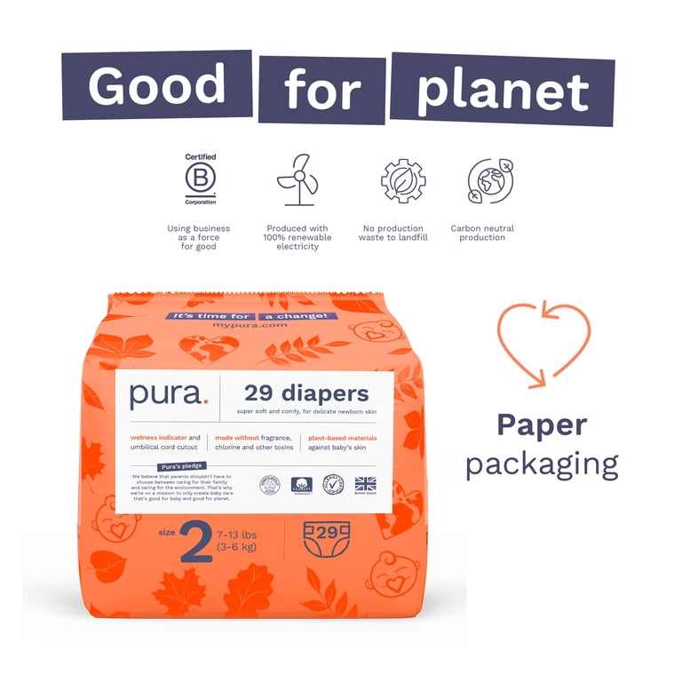Pura Sensitive Soft Sustainable Size 2 Diapers, 174 Count photo 2