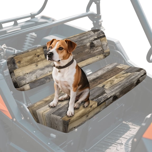 ZIATUBLES Wood Grain Print UTV Seat Covers 2 Pack, Waterproof Polyester Replacement Front Bench Seats Covers, Wear-Resistant UTV Outdoor Accessory Part for Kawasaki Mule