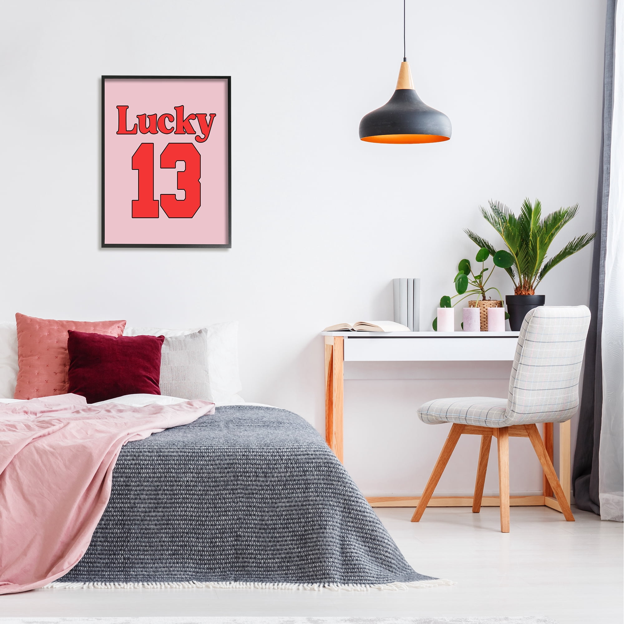 Stupell Industries Lucky 13 Varsity Text Typography Painting Black Framed Art Print Wall Art, 24 x 30