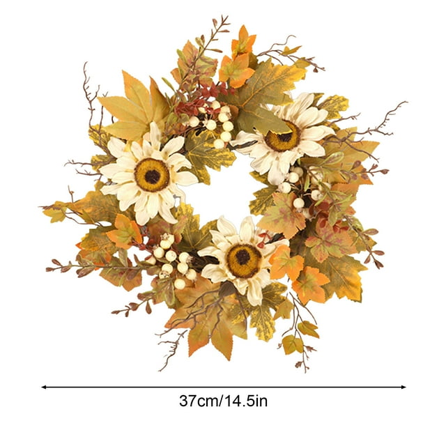 yulier Fall Wreath 15 Inch Maple Leaf Floral Wreath for Front Door Front Porch Window Wall Decor, Thanksgiving Wreath Festival Celebration