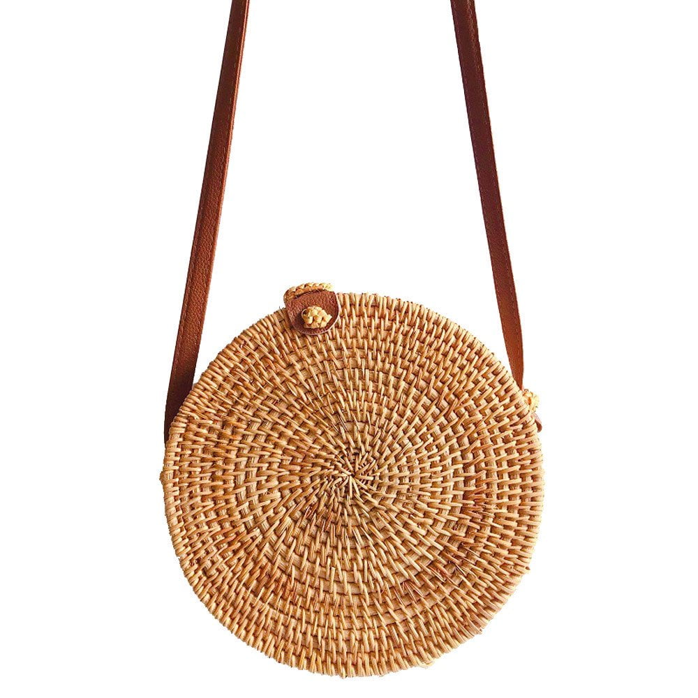Circle Handwoven Bali Retro Rattan Straw Beach Bag Crossbody