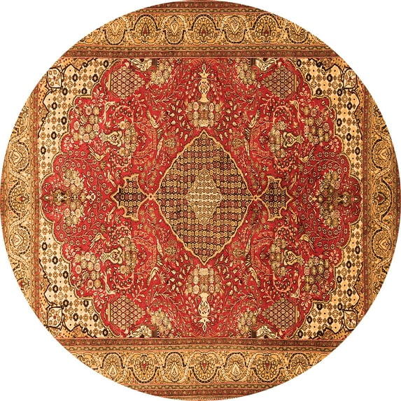 Ahgly Company Indoor Round Medallion Orange Traditional Area Rugs, 6' Round