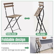 Bistro Set of 3 Outdoor Furniture Sets 2 Folding Chairs and Table High Quality Steel Frames and Weather-Resistant Wood Portable Design for Bistro & Balcony,Chestnut Brown