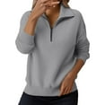 thumbnail image 3 of Quarter Zip Sweater Women, Yigetop Women Tops Quarter Zip Fall Winter Tunics V Neck Collared Outfits Loose Fit Casual Oversized Pullover 1/4 Zip Pullover Women, Grey 3XL, 3 of 6