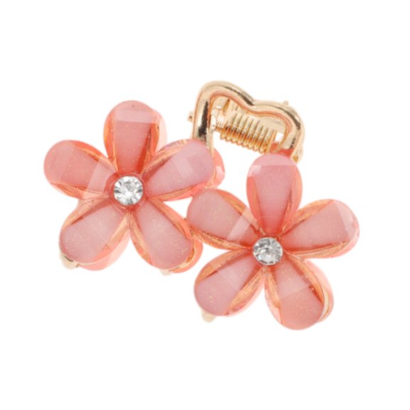 Unique Bargains 1 Pc Fashion Double Flower Hair Clips Hairdo Clip Pink