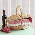thumbnail image 4 of Cesta de Picnic de Mimbre Tejida con Tapa - Estilo Campestre con Forro de Algodón a Cuadros Rojos y Blancos - Cesta de Presentación para Picnics y Fiestas, 4 of 5