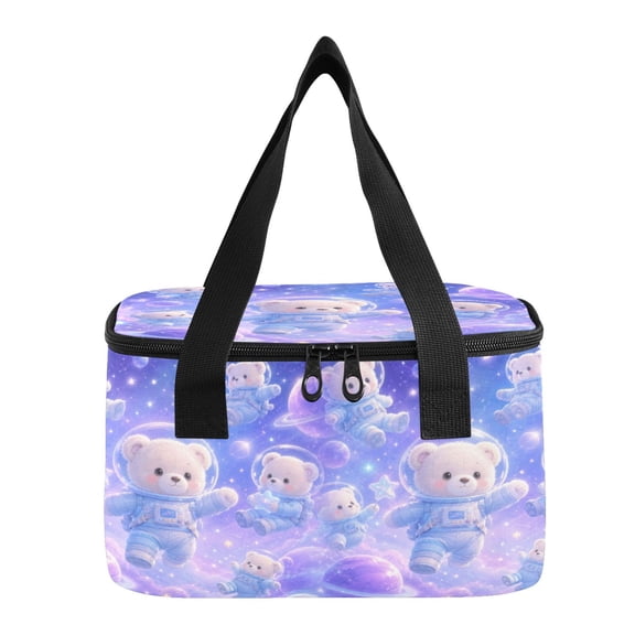 6L Insulated Lunch Bag Square Handheld Cooler Tote Dreamy Space Teddy Bears Reusable Thermal Bag with Polyester & Aluminum Lining for Work Picnic Travel