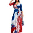 thumbnail image 2 of Women's Maxi Floral Print Casual 3/4 Sleeve V-Neck Wrap Tie Waist Long Dress For Women Plus Size Summer Vacation Boho Beach Chic Curvy Elegant Outwear Vestidos, 2 of 4