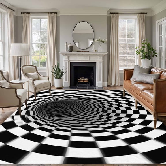 8x10 Area Rugs for Living Room, 3D Optical Illusion Non Slip Area Rugs for Kitchen Bedroom Entryway, Black White Checkered Plaid Visual Trap Washable Carpet Runner Rug Floor Mats for Bedroom
