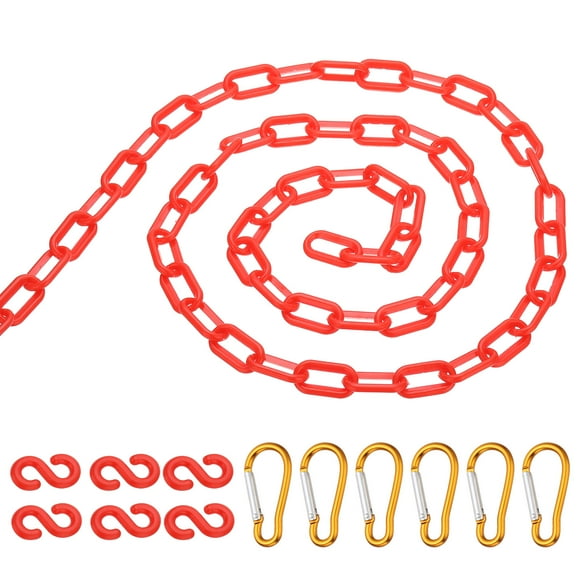 Cadena de barrera de seguridad de plástico de 20 pies Uxcell con 6 ganchos en S y 6 clips, rojo