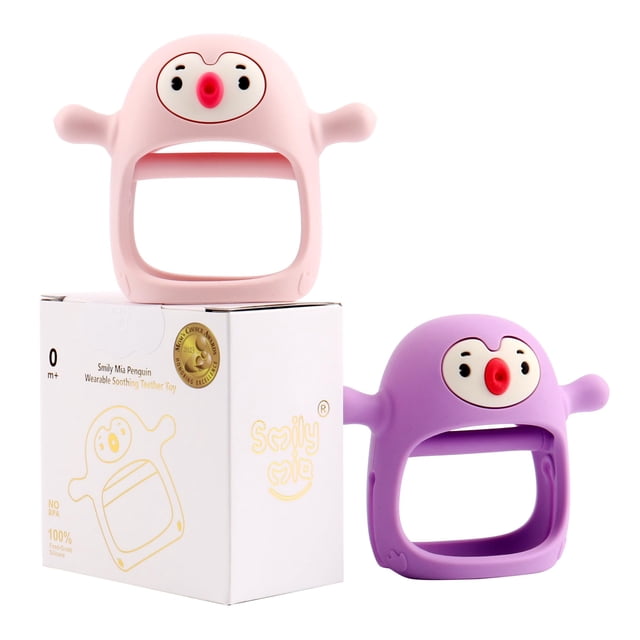 Teether Smily Mia Penguin, paquete de 2 unidades para bebés de 0 a 6 meses
