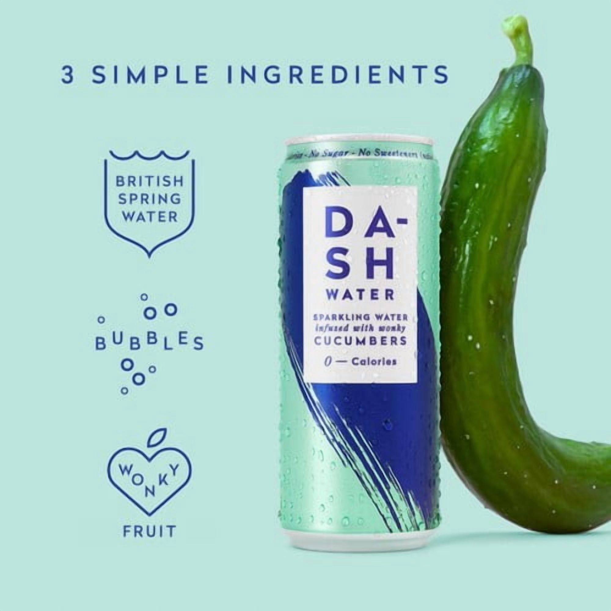 DASH Cucumber & Mint Infused Sparkling Water 12 x 330ml, British Import (Pack of 2)