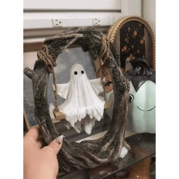 LEJHVAQK Halloween Swing Ghost Ornament, Halloween Decorations Indoor, Ghost On The Tree Swing Halloween-Themed Decorative Items, Perfect Christmas Gift, Collectible Ghost Figurine