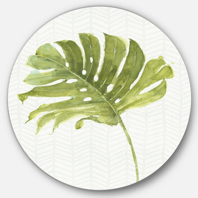 Designart 'Mixed Botanical Green Leaves VII' Farmhouse Metal Circle Wall Art