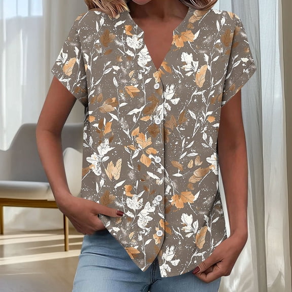 Cilsoka Short Sleeve Floral Tops for Women Summer Button Down Shirts Camp Shirts Dressy Casual