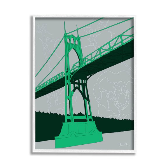 Stupell Industries Modern Floral Bridge Architecture Graphic Art White Framed Art Print Wall Art, Design by Shane Donahue