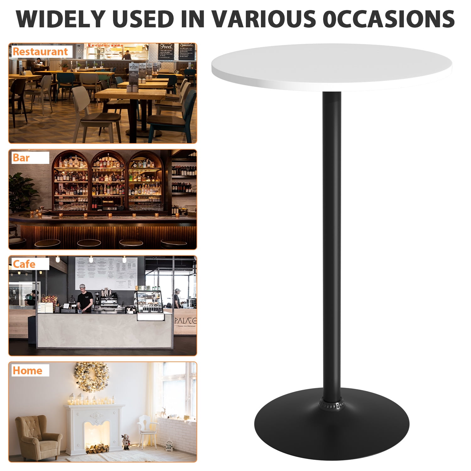 YRLLENSDAN 38.9 Inch Cocktail Tables for Parties Bar Height, Round High Top Tables Pub Tables High Bar Table Tall Bistro Table, White