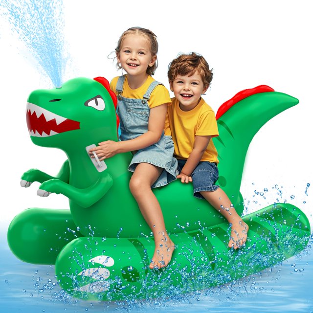 Flotador inflable con diseño de dinosaurio para piscina, 72 cm, con rociador