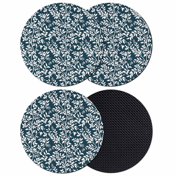 Navy Blue Spring Floral Coasters Set of 4, Absorbent Coasters for Drinks, Farmhouse Flowers Elegant Pastoral Coaster for Desk Coffee Table Protection, Home Decor House Warming Gifts 4"