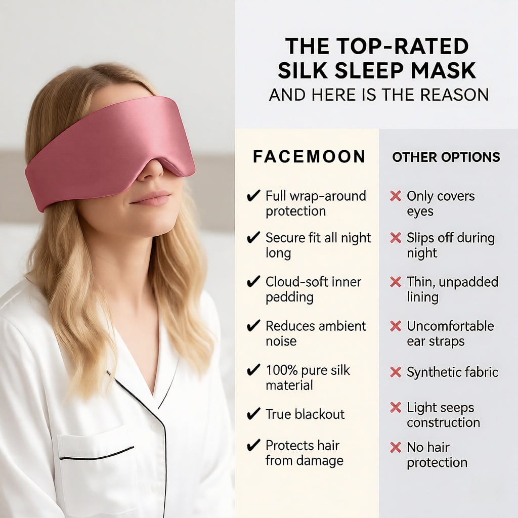 FACEMOON 100% Mulberry Silk Sleep Mask for Men & Women, Soft, Adjustable