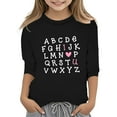 thumbnail image 1 of XASZHN T-Shirt Mode Fonctionnel Col Rond Manches Trois-Quarts Décontracté Imprimé pour Filles Noir 3-4 Ans, 1 of 4