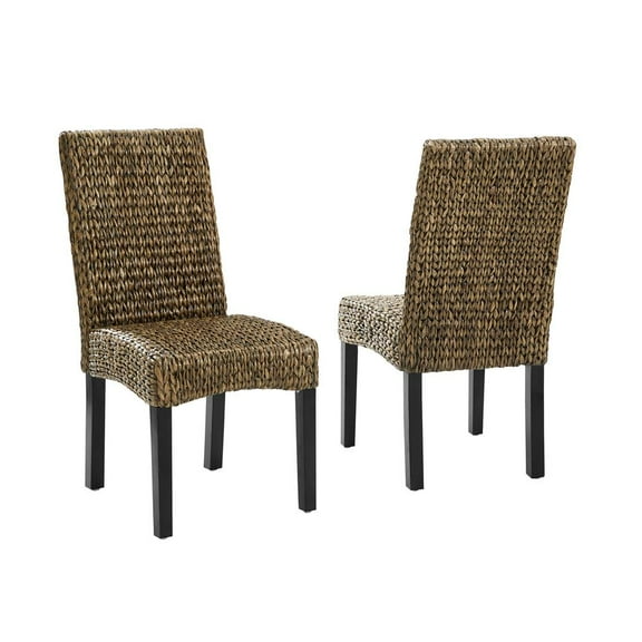 Crosley Furniture Edgewater Wood/Seagrass Dining Chair in Black/Brown (Set of 4)
