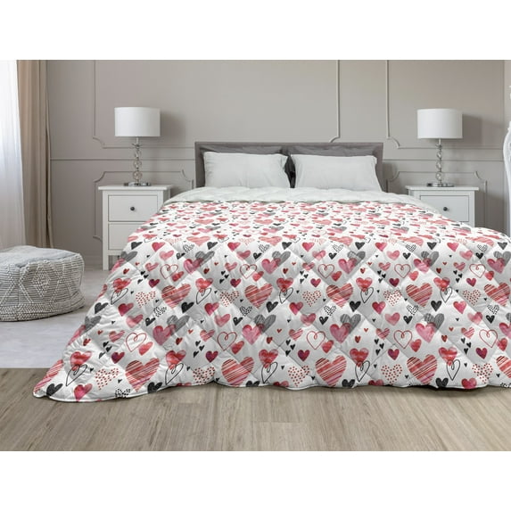 Valentines Down Alternative Comforter, Heart Shaped Cookies Surprise Tasty Goodies for Valentines Day, Microfiber Quilt for All Season, 5 Sizes, Pale Brown Pale Pink, by Ambesonne