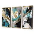 thumbnail image 3 of Designart "Full Moon Delight Gold & Turquoise Abstraction III" Abstract Painting Framed Wall Art Set Of 3 - Blue Modern Frame Canvas Set For Living Room Decor, 3 of 6