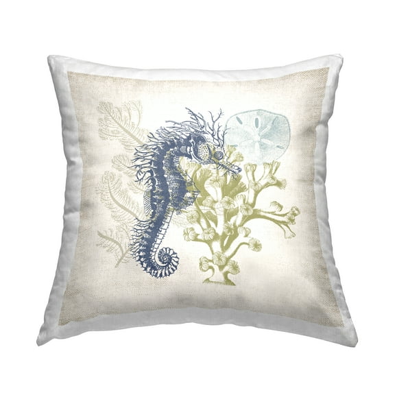 Stupell Industries Intricate Seahorse & Coral Ocean Animals Design by Victoria Barnes Throw Pillow