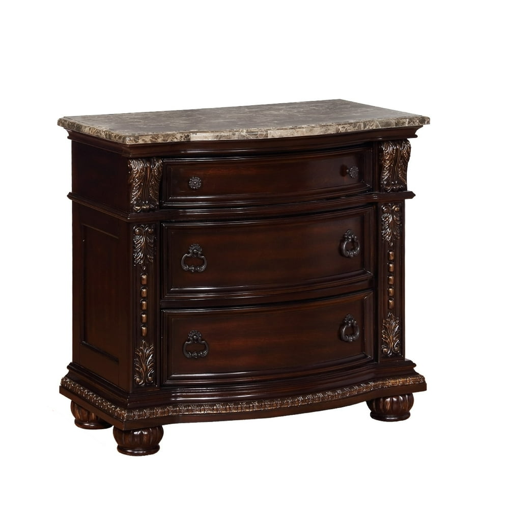 Wooden Nightstand with Three Spacious Drawers and Bun Feet, Brown