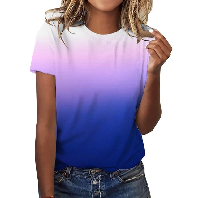 Cathalem Chemise d'Été pour Femmes à Manches Courtes Imprimée, Bleu Foncé TTTG