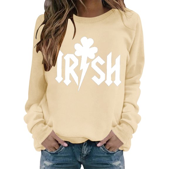 Clothing! Yajing Oversized Sweatshirt for Women Sweatshirt for Women Women's Casual Autumn Hoodless Fashion Printed Sweatshirt L Beige