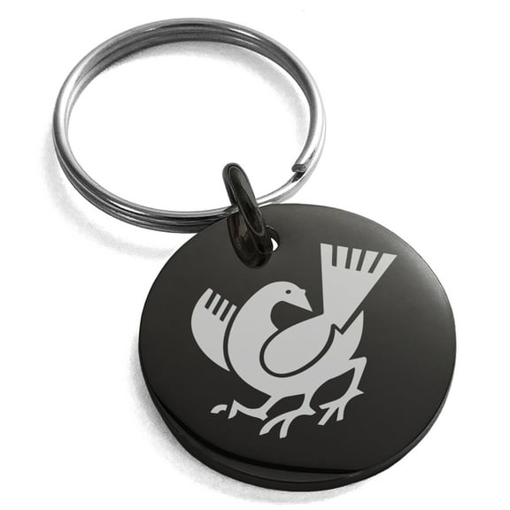 Stainless Steel Yata Crow Kamon Crest Engraved Small Medallion Circle Charm Keychain Keyring