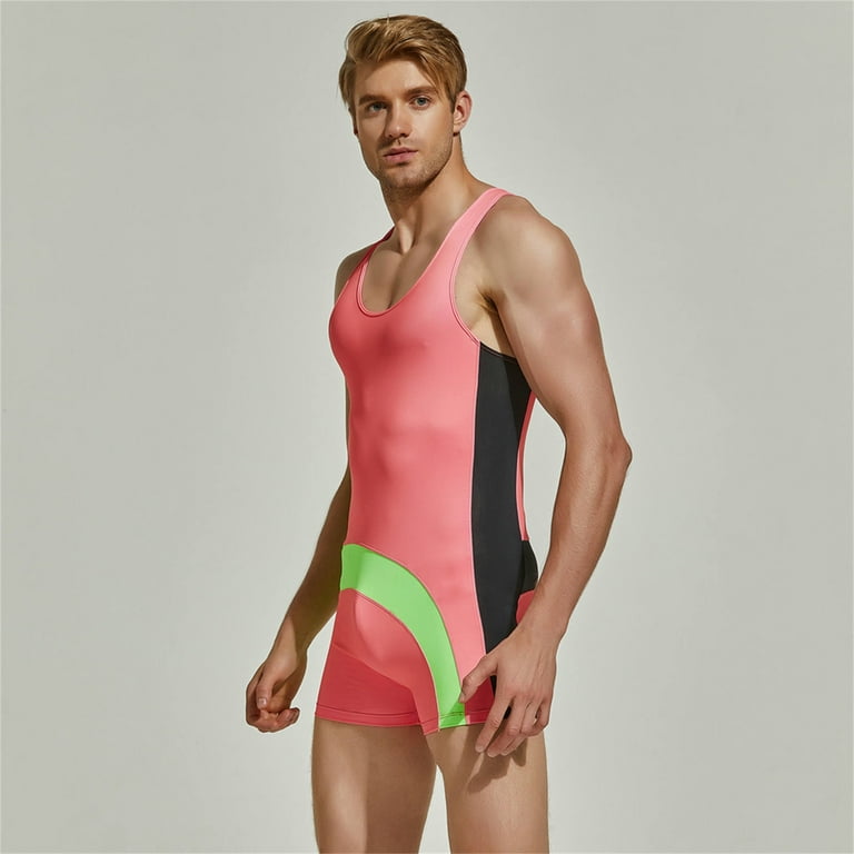 Ecqkame Men's Swimwear Clearance Men Outdoor Sports Leisure Sexy Elastic  One-piece Color Matching Quick Drying Swimsuit Jumpsuit Diving Suit M