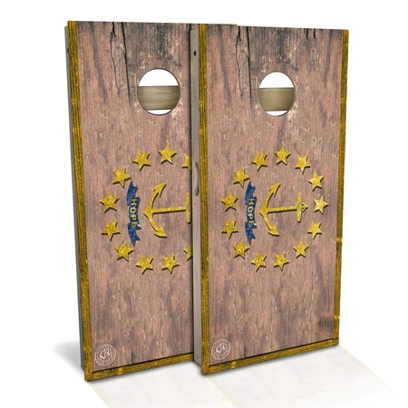 Skip's Garage Rhode Island Flag Solid Wood Cornhole Board Set