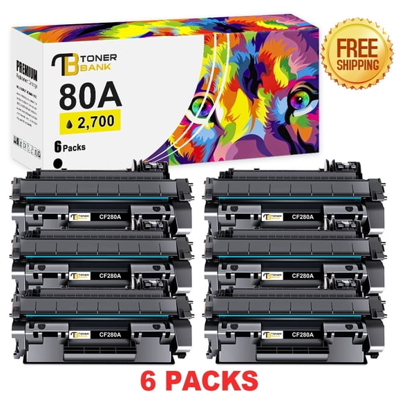 Toner Bank 80A Laserjet Toner Cartridge Black CF280A for 80A 80X CF280A CF280X LaserJet Pro 400 M401a M401d M401n M401dn M401dne M401dw MFP M425dn M425dw Printer Ink (Black 6-Pack)