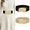 Black + Gold, variant on 2 Pack Wide Elastic Waist Cinch Belts for Women, Gold Metal Buckle Belts, Champagne Gold & Black.
