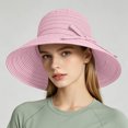 thumbnail image 2 of Cutuoiiu Summer Striped Pattern Wide Brim Bucket Hat for Women, Breathable Woven Sun Hat Decorated With Elegant Bow, Beach Travel Outdoor Vacation Sun Shade Hat, 2 of 7