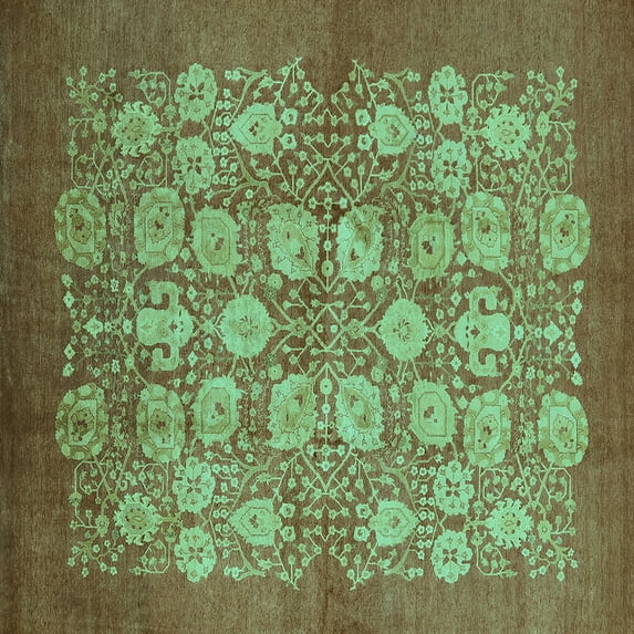 Ahgly Company Indoor Square Oriental Turquoise Blue Industrial Area Rugs, 4' Square