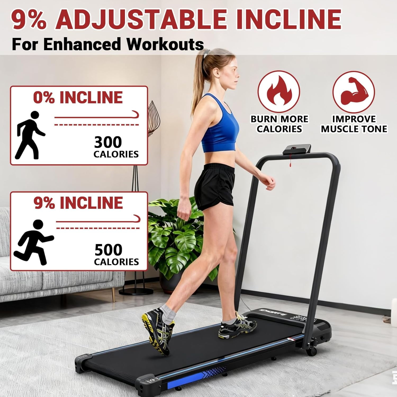 Ambifirner 3-in-1 Foldable Under Desk Treadmill with Incline, Walking Pad with Handle Bar for Walking & Jogging, Remote Control & LED Display for Home Office