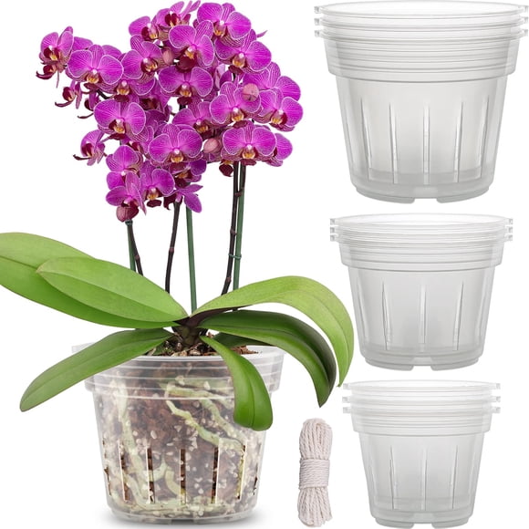 Orchid Pot, 9 Pack Orchid Pots with Holes, 3 Each of 4.8, 5.7 and 6.4 Inch Clear Orchid Pots for Repotting, Plastic Flower Plant P