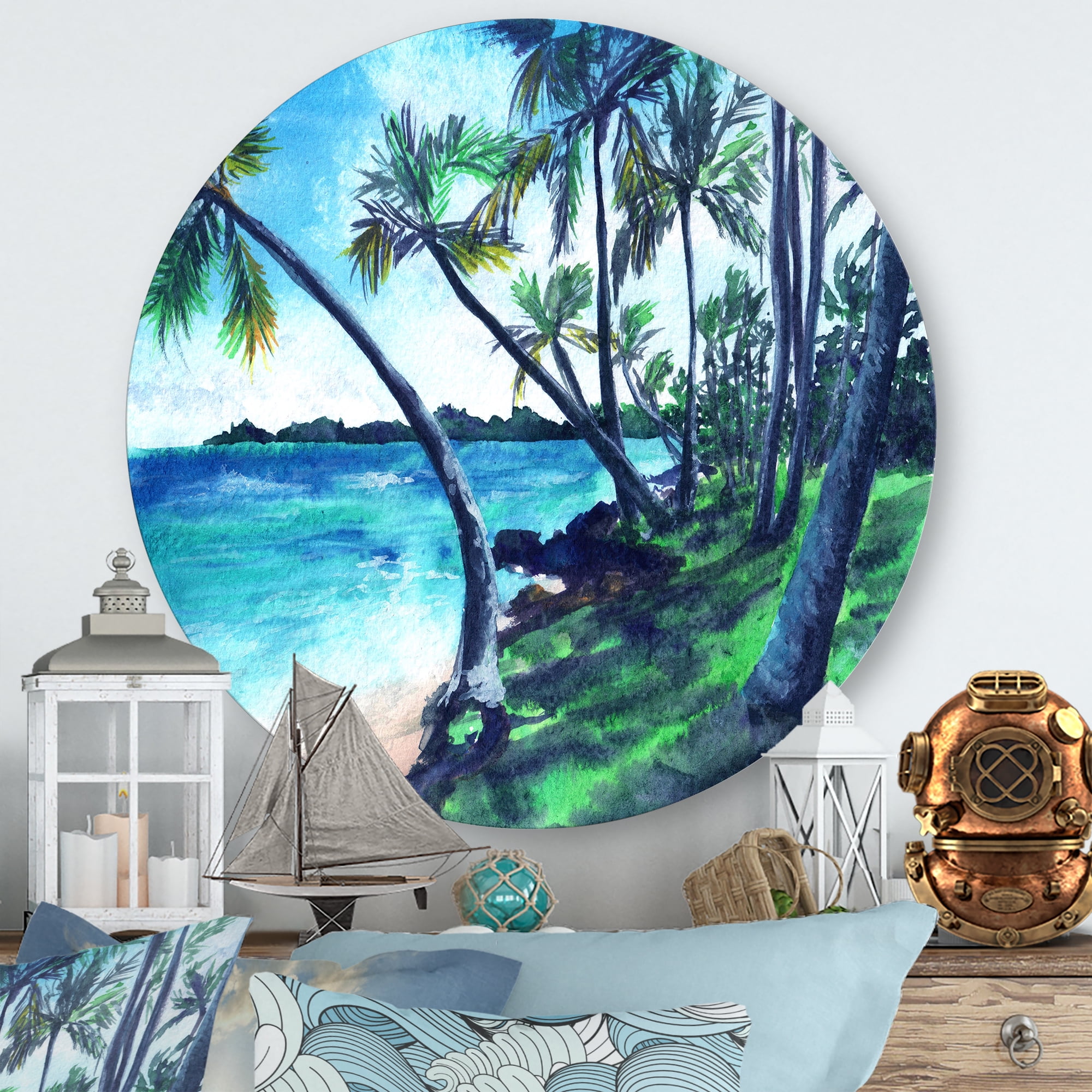 Tropical Beach In Summer Paradise With Palm Trees 11 in x 11